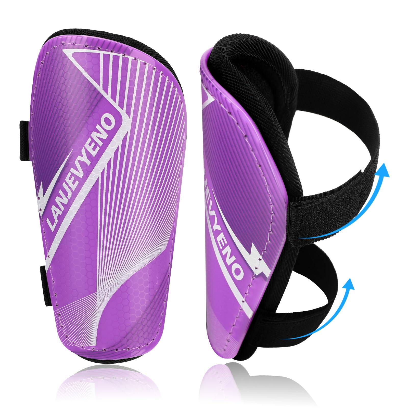 Photo 1 of Shin Guards Soccer Kids Youth Toddler Protective Shin Pads Football Gear Equipment Lightweight Breathable Adjustable Straps for 2-4 5 6 8-9 10-12 Years Children Teens Boys Girls (Purple, S)