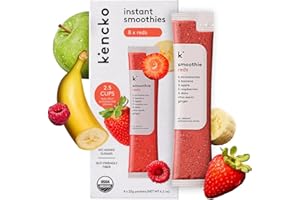 kencko Reds Smoothie Mix Packets - 8 Instant Breakfast Smoothies Made of Nature’s Original Superfoods - Strawberry, Banana, Raspberry, Ginger & More - Organic Fruit & Veggie Healthy Smoothies