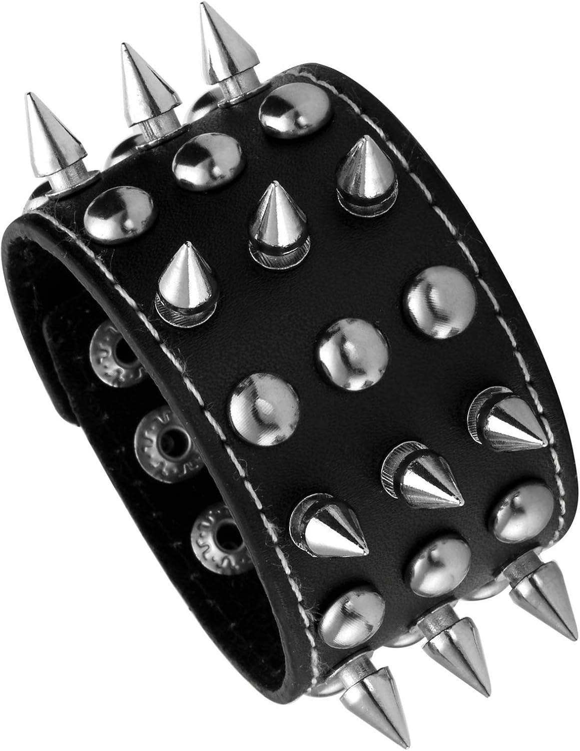 MILAKOO 2Pcs Spike Studded Rock Punk Biker Wide Strap Leather Bracelet Set Gothic Rivet Buckle Wristband for Men Women - Image 3