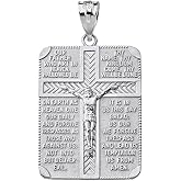 Claddagh Gold Sterling Silver Religious Lord's Prayer Crucifix Cross Rectangular Tag Pendant