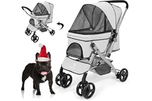 Wedyvko Dog Stroller for Medium Dogs 55 lbs - Upgraded Pets Stroller with Reversible Handlebar, 4 360 Wheels, Foot Brake, Wide Mesh Canopy, 2 Security Leashes, Cup Holder, Storage Basket, Gray