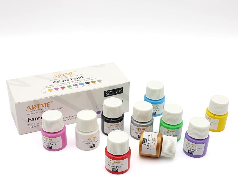 Artme Fabric Paint Set 10 Colours 20ml - Wash-Safe for DIY Projects