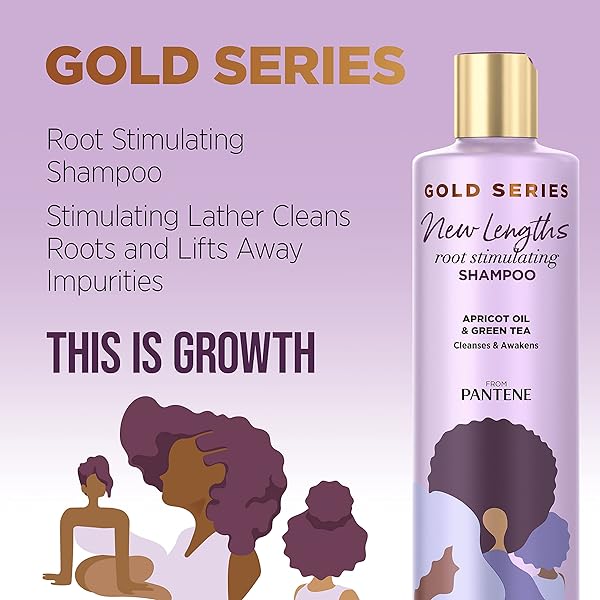 PANTENE GOLD SERIES NEW LENGTHS ROOT STIMULATING SHAMPOO WITH APRICOT OIL & GREEN TEA, FOR NATURAL, TEXTURED, CURLY, AND COILY HAIR, SULFATE-FREE, PARABEN FREE, 8.5 FL OZ