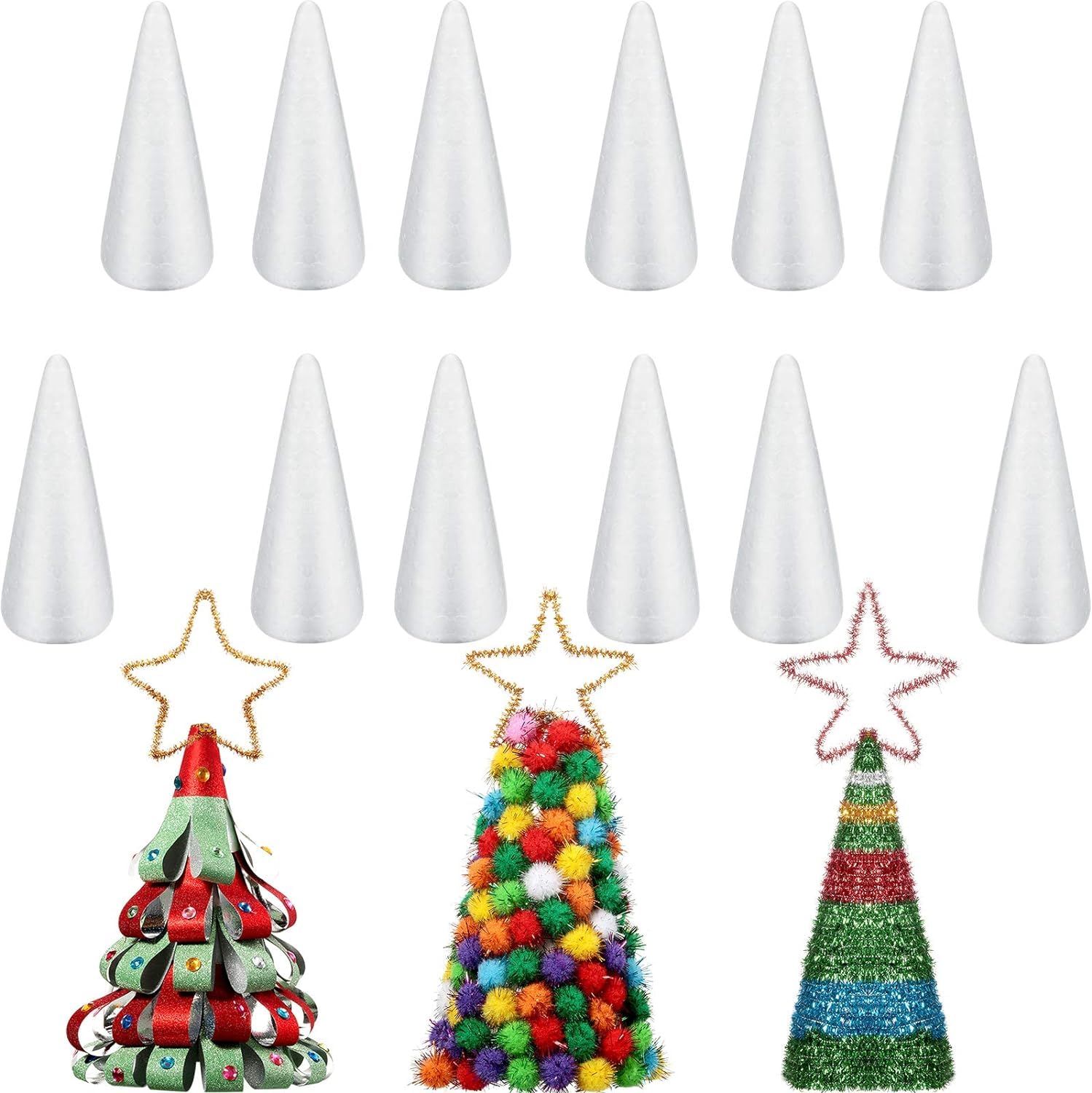 Wensmy 24Pcs 10cm Foam Cones Craft Styrofoam Cone Shaped White Crafts Cake Towers for DIY Craft Christmas Tree Decoration Flower Arrangement Props for Christmas Party (24Pcs 10cm)