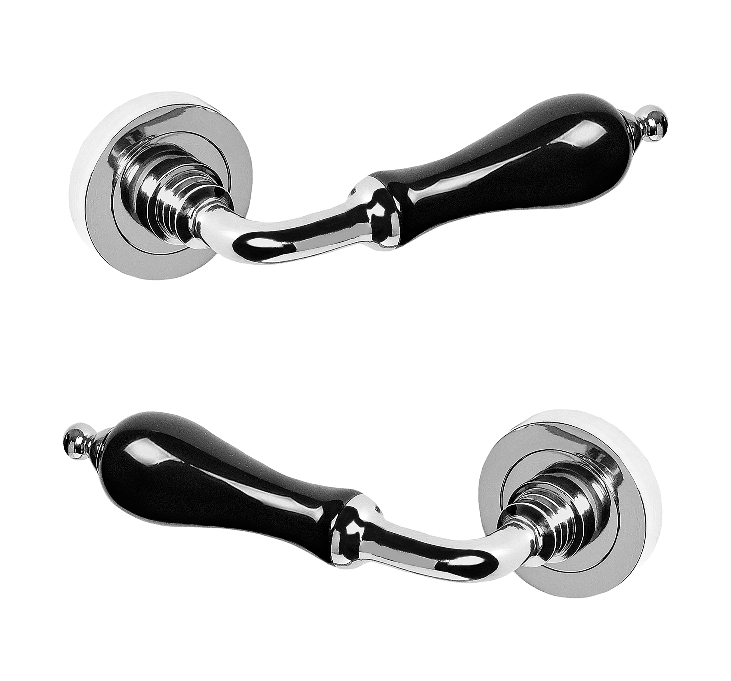 ARCO · Set of Door Handles, Gloss Nickel Finish with Black Porcelain · Made in Spain