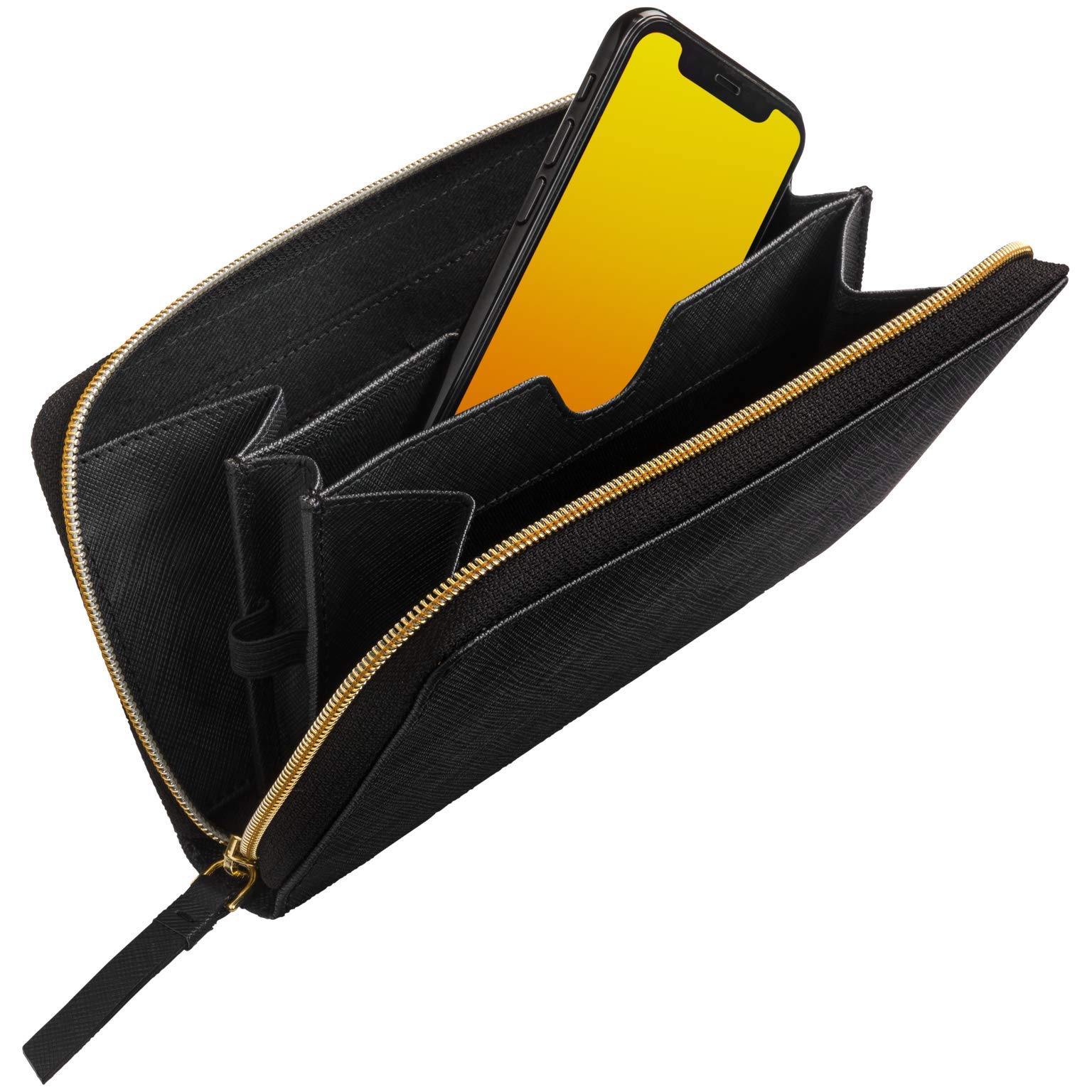 MODE. LA Purse 2 Universal Phone Case, Night Black | Handcrafted Full-Grain Saffiano Leather, Credit Card Slot & RFID Protection
