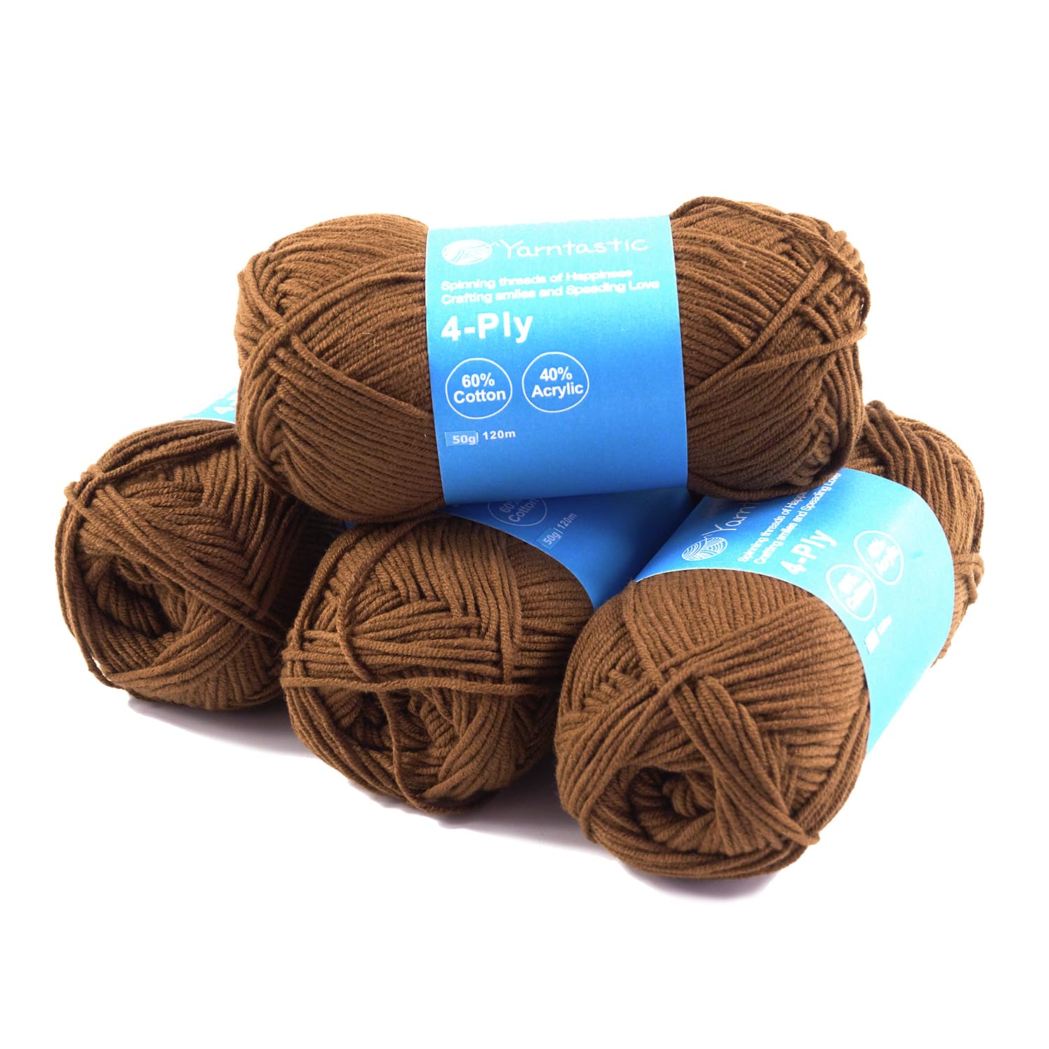 Yarntastic 50g x 4 Balls in a Pack, 4 Ply Yarn, 16 Wraps per inch (About 2.5cm), 60% Cotton 40% Acrylic Blended, 43 Colour Choices; for Knitting, Crochet, Amigurumi, Baby Blanket, Clothing and Others