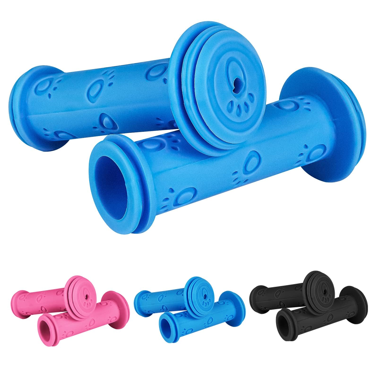 URAQT Kids' Bike Handlebars - Soft, Non-Slip Paw Print Grips, Mountain & Scooter Compatible (Blue)