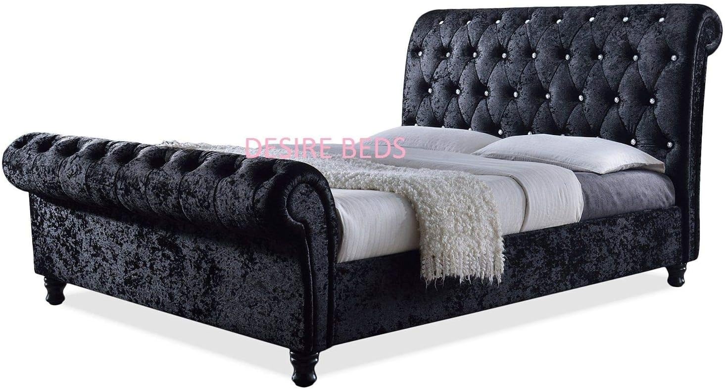New Stunning Crushed Velvet Luxurious Chesterfield Bed Frame , Double