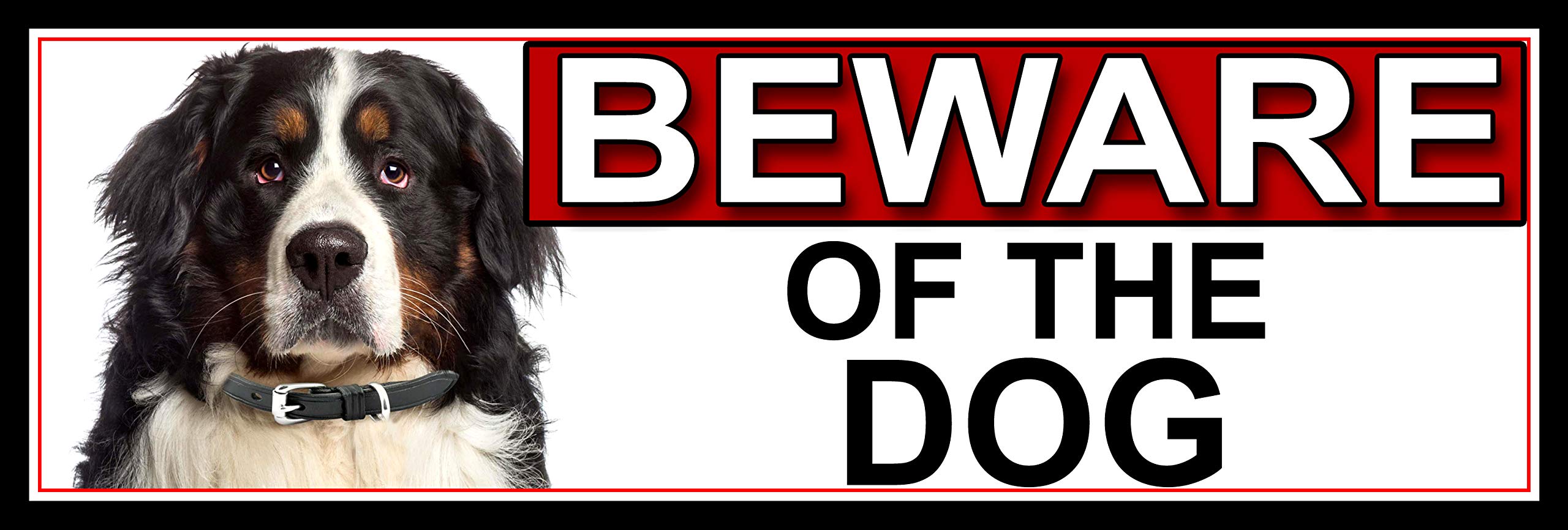 SHAWPRINT Bernese Mountain Dog BEWARE OF THE DOG METAL GATE SIGN 266mm x 87m. (499H2)