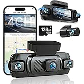 4K 3 Channel Dash Cam Front and Rear with Cabin, 4K+1080P+1080P Dash Camera for Cars, Free 128GB Card Included, Dash Cam with Night Vision, WiFi, GPS, APP Control, Parking Monitor, Loop Recording