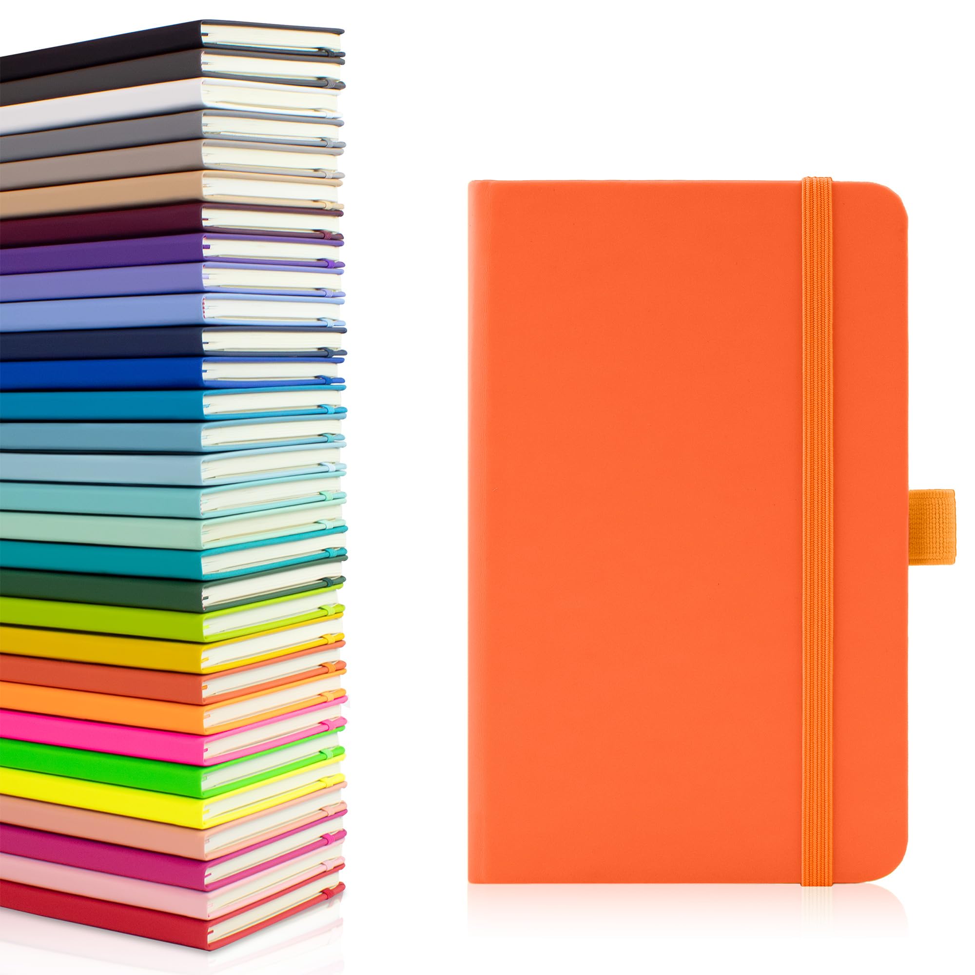 Notes London Eco A6 Notebook with Lined Pages, Pen Loop, Ribbon, Date Marks and Paper Pocket, Pocket Hardback Journal, Note, sustainably sourced paper (Orange)