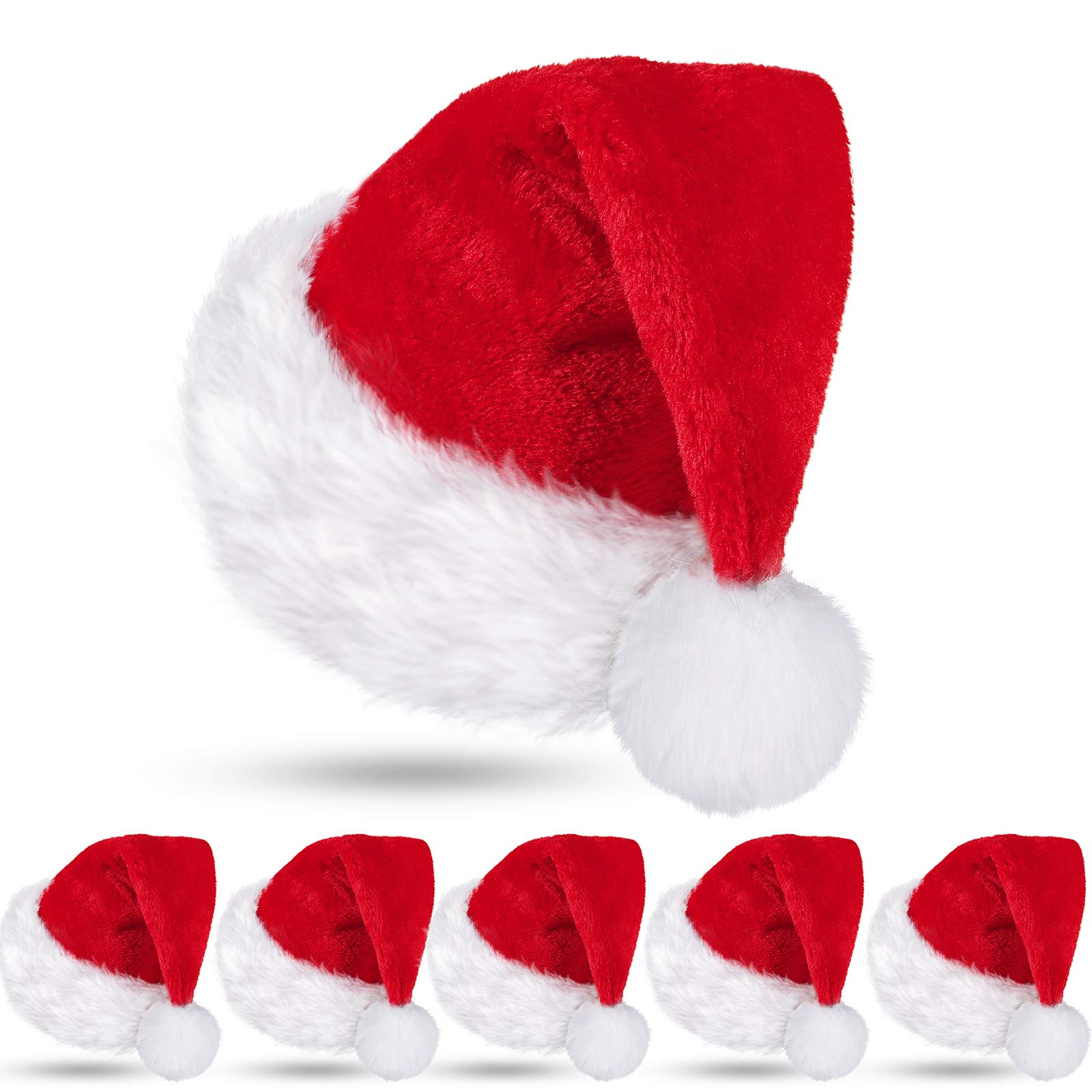 6 Pieces Santa Hat Unisex Christmas Cap Xmas Hat for Holiday (Red, 12.6 x 17.7 Inch)