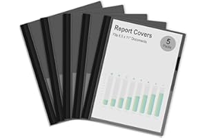 Ndsox 5 Packs Clear Front Report Covers with 3-Prong Fasteners, Plastic Project Presentation Folders Resume Document Covers with Black Back for 8.5" x 11" Letter Size Paper for School Office Business