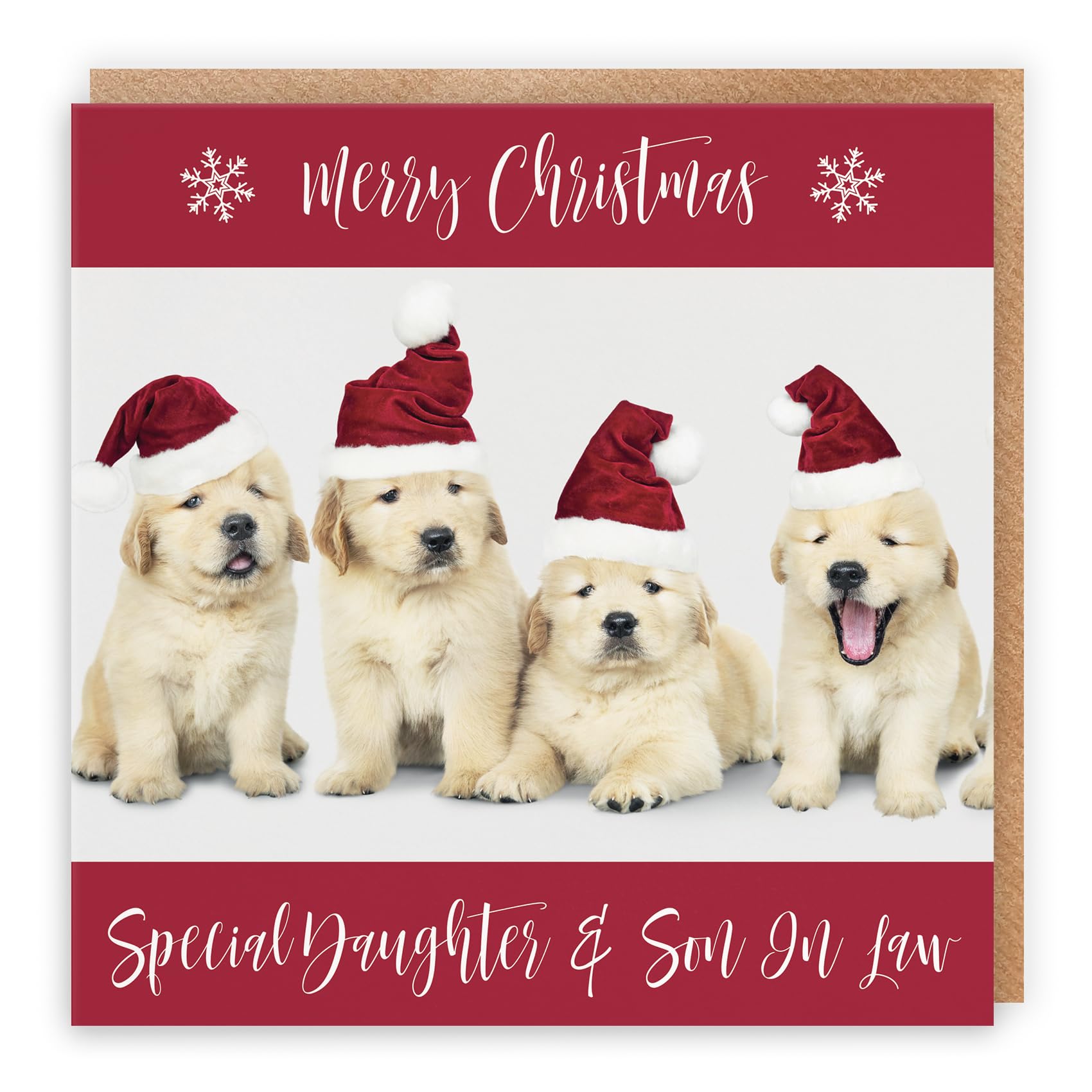 Hunts England - Daughter And Son In Law Christmas Card - Special Daughter & Son In Law - Puppy Collection - Fun Xmas Card