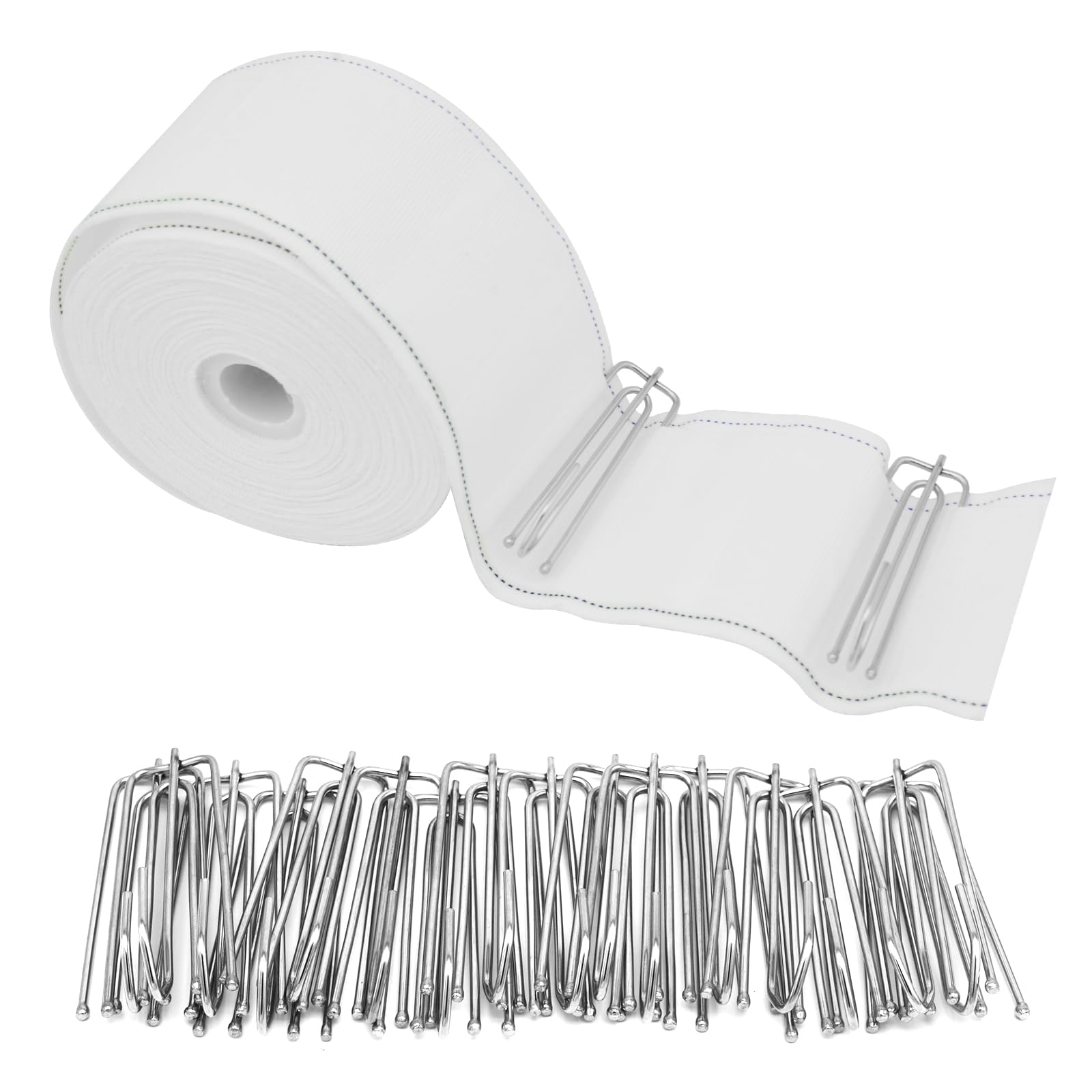 Photo 1 of 10 Meters/10.9 Yards White Curtain Pleat Tape with 30 Pcs Stainless Steel 4 Prongs Curtain Pleat Hook Clip for DIY Pinch Pleat Tape, Curtain Accessory Curtain Pleater Tape