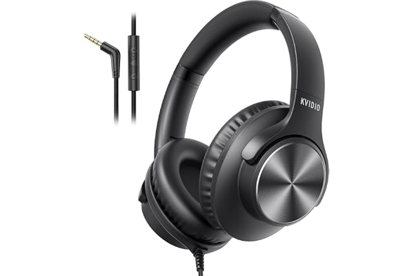 Wired Headphones with Mic, Over-Ear 3.5mm Corded Headphone for School Black | Foldable Plug in Headphones for Teens Classroom
