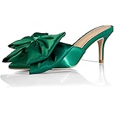 iadore Women's High Heel Sandals, 3'' Satin Closed Pointed Toe Oversized Bow Slip-on Stiletto Slippers Party Prom Casual Dress Mules