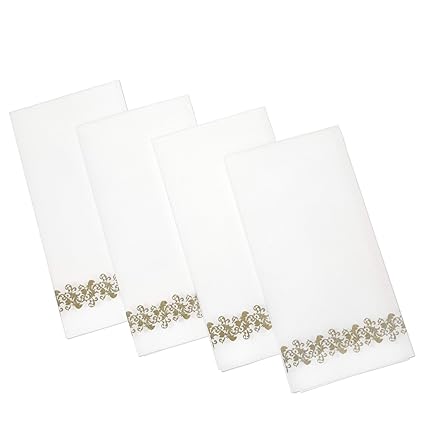 Decorative Linen Like Disposable Paper Napkins White With Gold