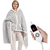 Electric Blanket Heated Throw, Soft Flannel & Sherpa Wearable Heated Blanket Hoodie, Heated Shawl Wraps for Gift with 6 Heating Levels & 12H Auto Off, ETL Certified, Home Office 40x70 Inch, Grey Plaid