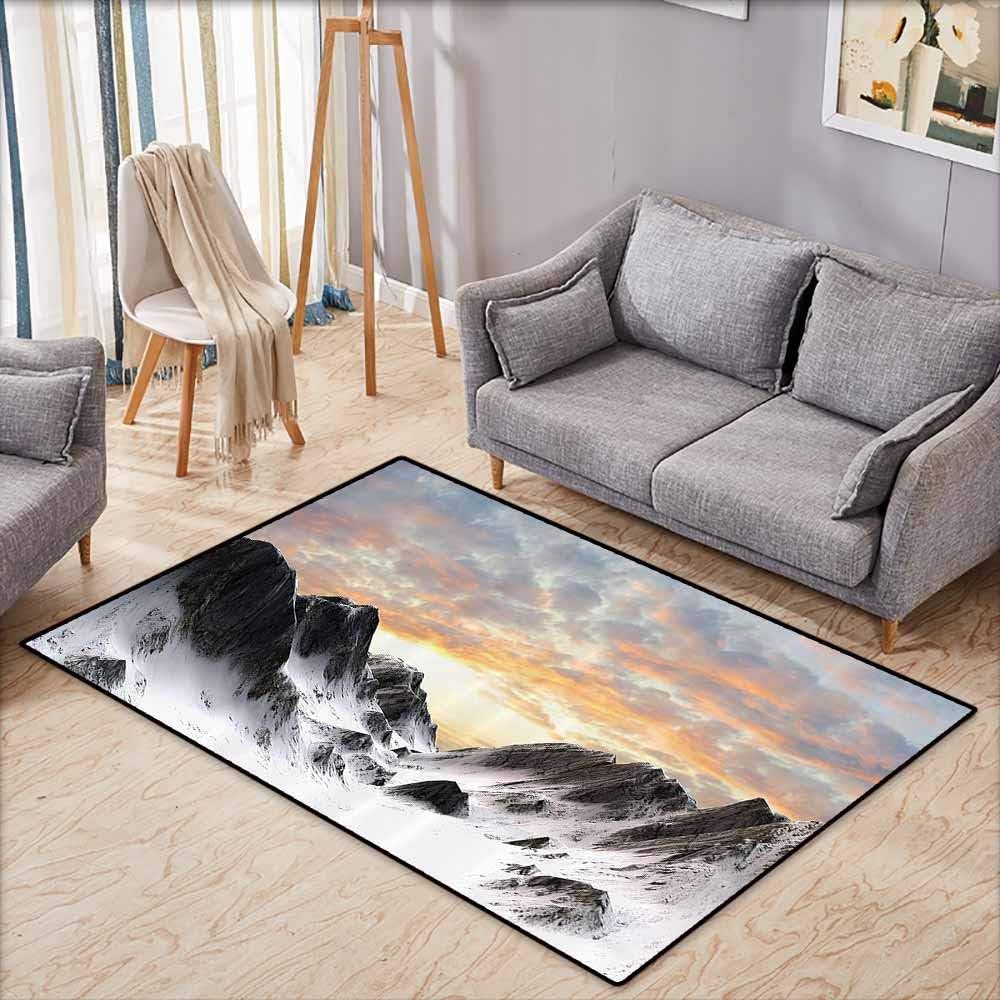 Hallway Rug,Apartment Decor Collection,Majestic Snowy Mountains Winter Season Frozen Lands Peaks with Scenic Sky Photo,Children Crawling Bedroom Rug,4'11"x6'10",Blue White Grey