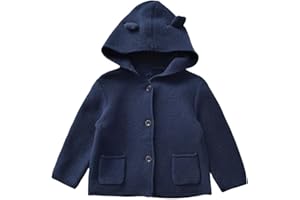 Miccina Baby Boys Cardigan Sweater Toddler Girls Knit Hooded Jacket Button Outwear Outfit Tops Sweatshirt