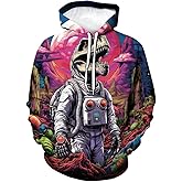 Girren Dinosaur Hoodies For Men 3D Printed Psychedelic Graphic Hoodie Novelty Skull Sweatshirts