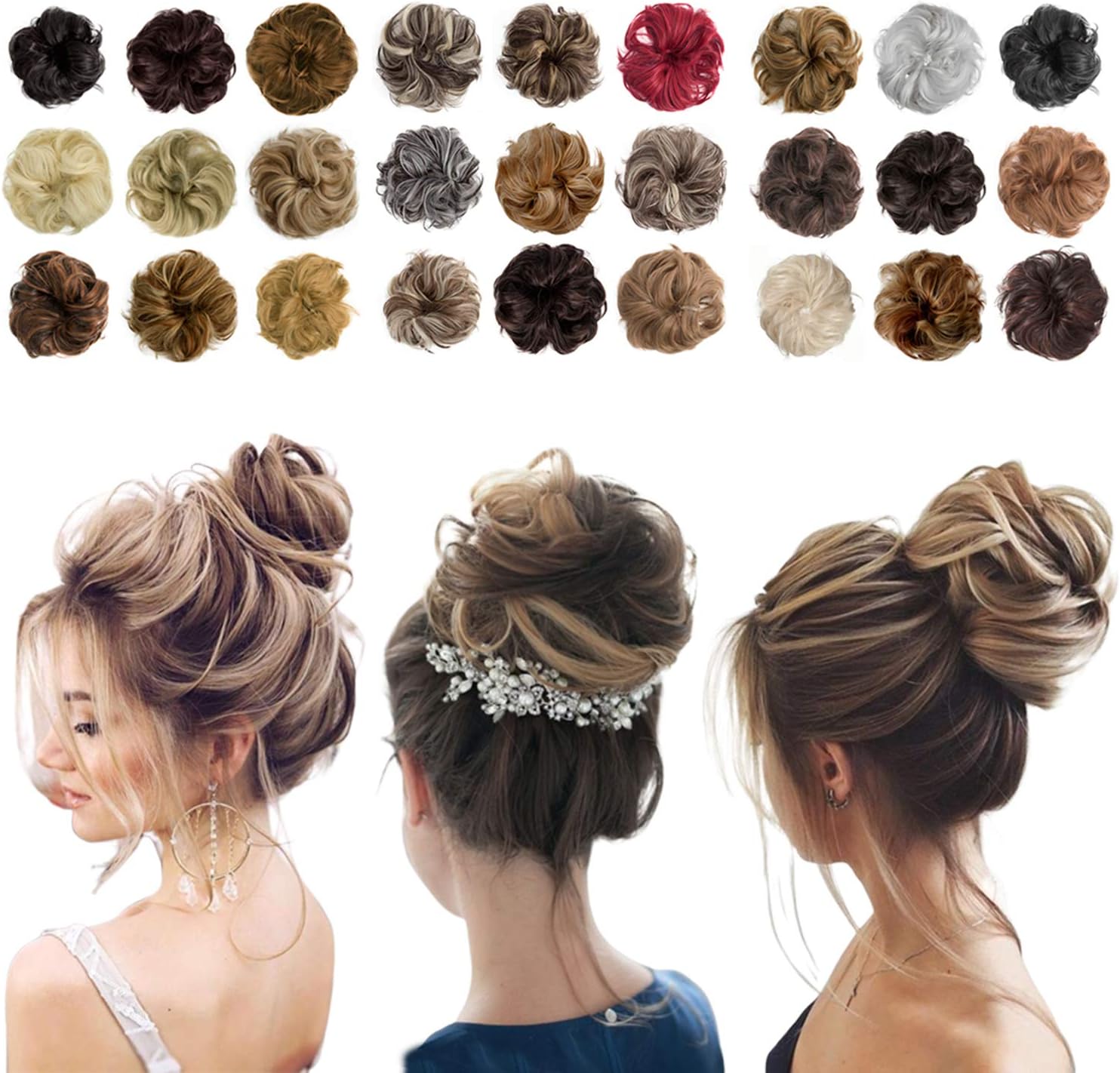 Messy Bun Hair Piece Hair Bun Thick Updo Scrunchies Hair Extensions Ponytail Hair Pieces for Women Girls Brown Mix Bleach Blonde