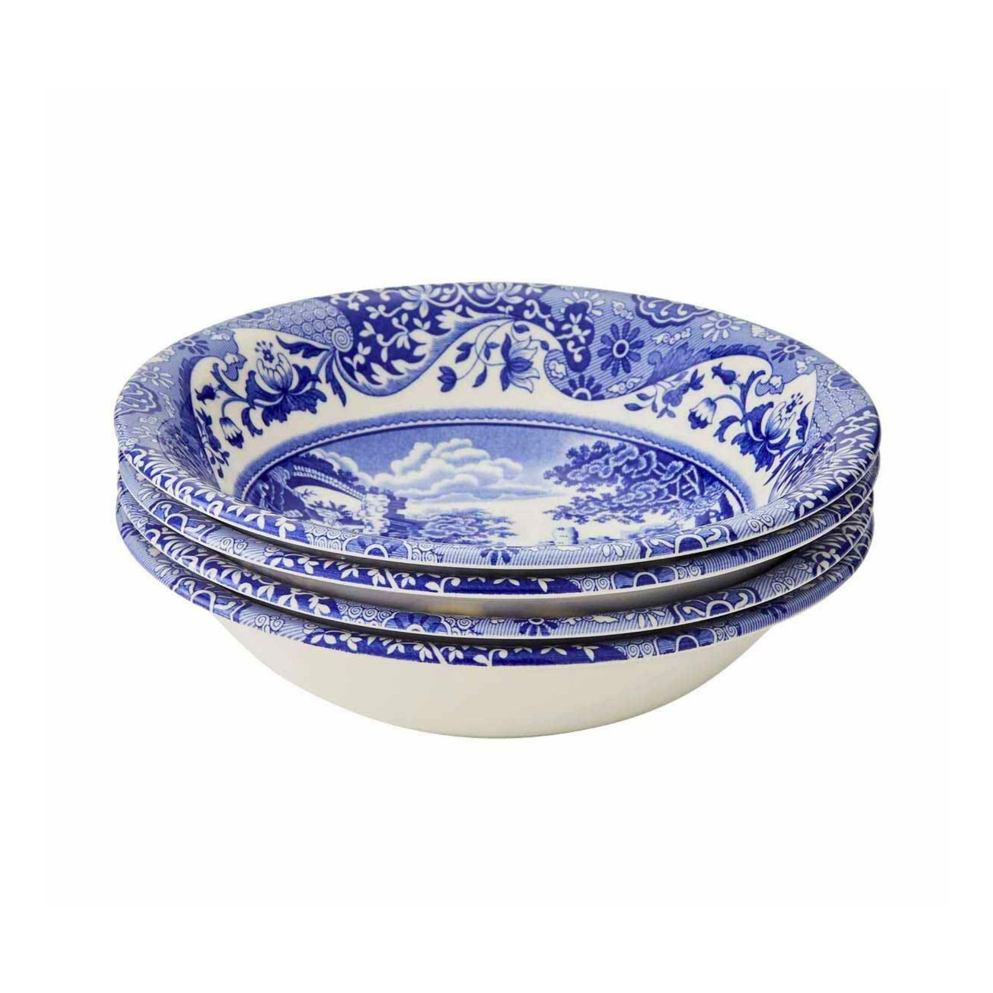 Spode x Blue Italian Set of 4 Cereal Bowls - Versatile Ceramic Bowl Suitable for Soups, Salads, or Desserts, Stylish and Durable, Microwave, Dishwasher, Freezer and Oven Safe, Made in England