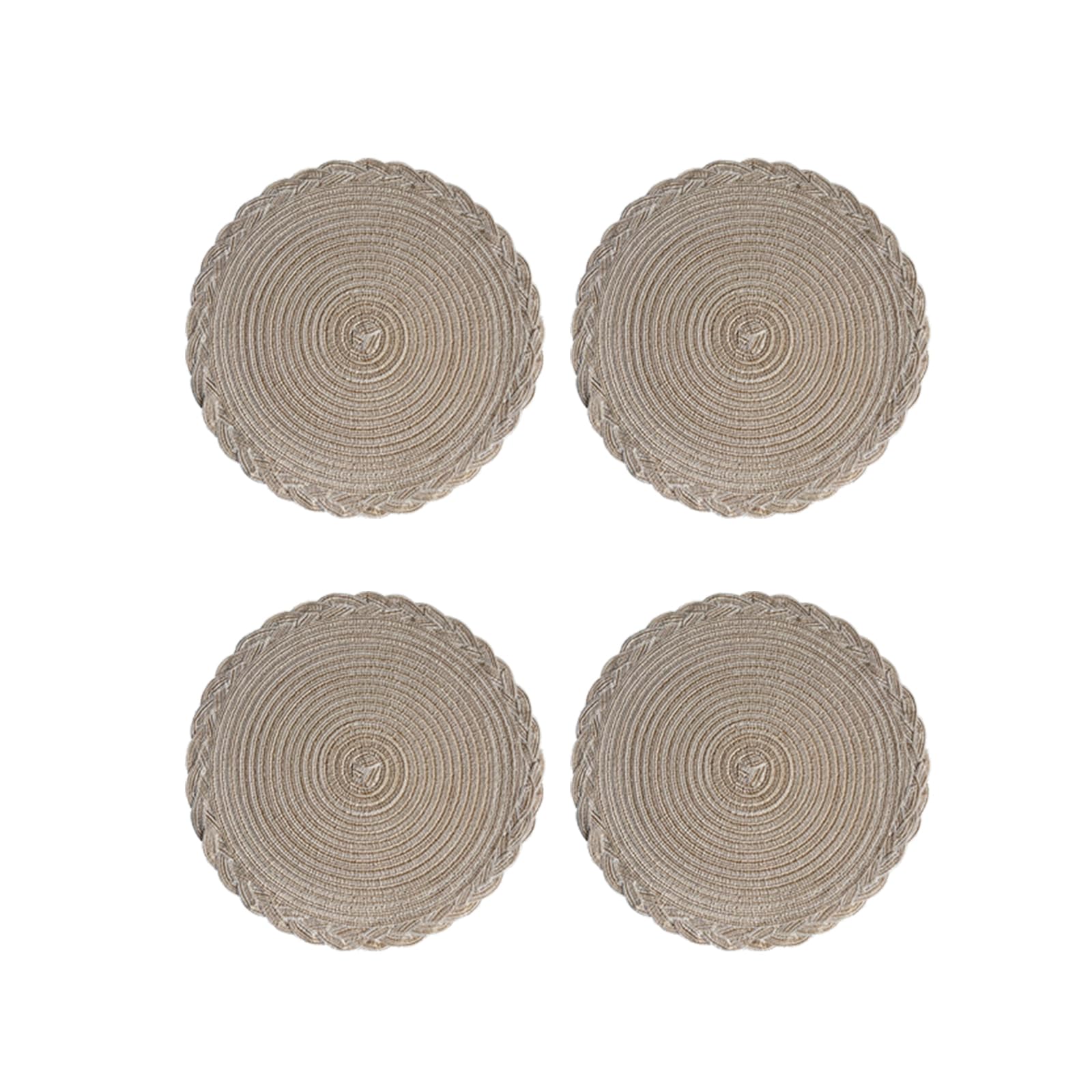 Soulnioi Cotton Place Mats Woven Round Table Placemats 38cm Heat Resistant Washable Table Mats for Kitchen, Dining Table, Set of 4 - Light Coffee