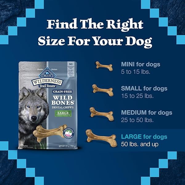 BLUE BUFFALO WILDERNESS WILD BONES GRAIN-FREE DENTAL CHEWS DOG TREATS, LARGE, 27-OZ BAG