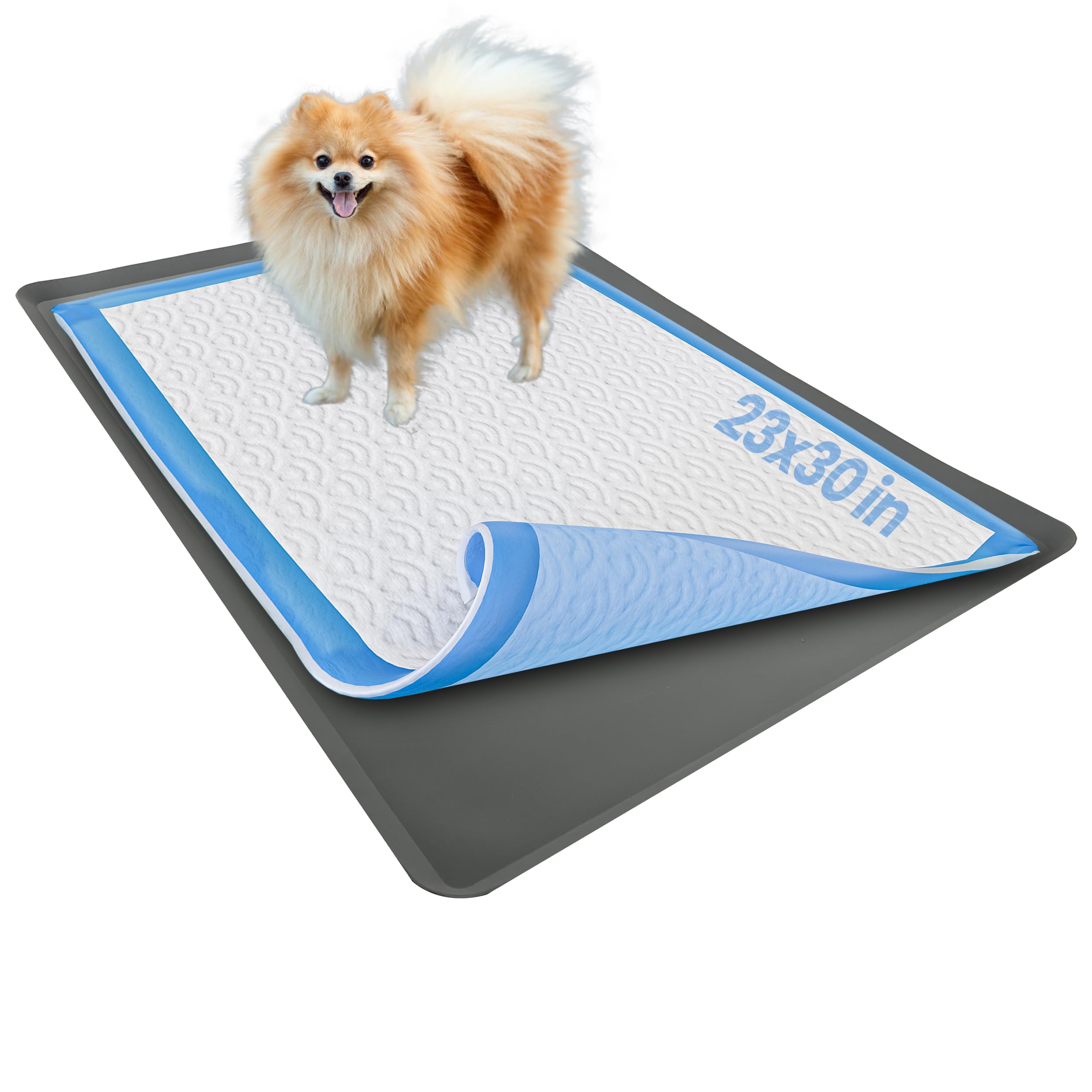Photo 1 of TidyFriend Dog Pee Pad Holder Tray Fits for 23” x 30” Wee Wee Pee Pads - Stable Grip, Raised Edges, Quick-Wipe Silicone Surface Dog Potty Tray Holder for Indoor Flooring Protection (Grey)