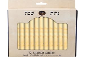 SHALHEVET LIGHT Safed Candle Company Shabbat Candles Box Set Hand Dipped Made in Israel (White/Gold)