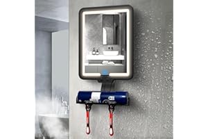 Shower Mirror Fogless for Shaving 9x7 Heated Fog Free Shower Mirror with 3 Dimmable Lights, Adjustable Angle, Extendable Rack