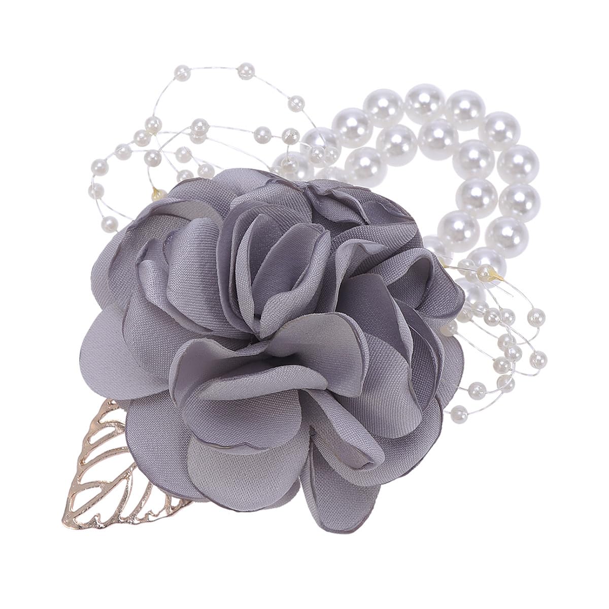 SUPVOX Light Grey Artificial Flower Wrist Corsage Pearl Bracelet for Bridesmaid Bride Wedding Prom Party Formal Events 2.75X2.75X4.72 Inch Elegant Bridal Wrist Flowers