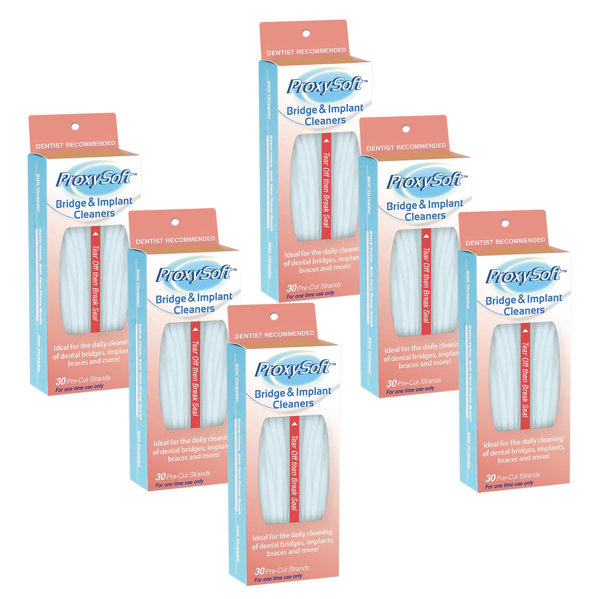 Dental Floss for Bridges and Dental Implants, 6 Packs - Dental Threaders for Bridges and Implant Floss with Extra-Thick Proxy Brush for Optimal Oral Hygiene - Bridge and Implant Cleaners by ProxySoft