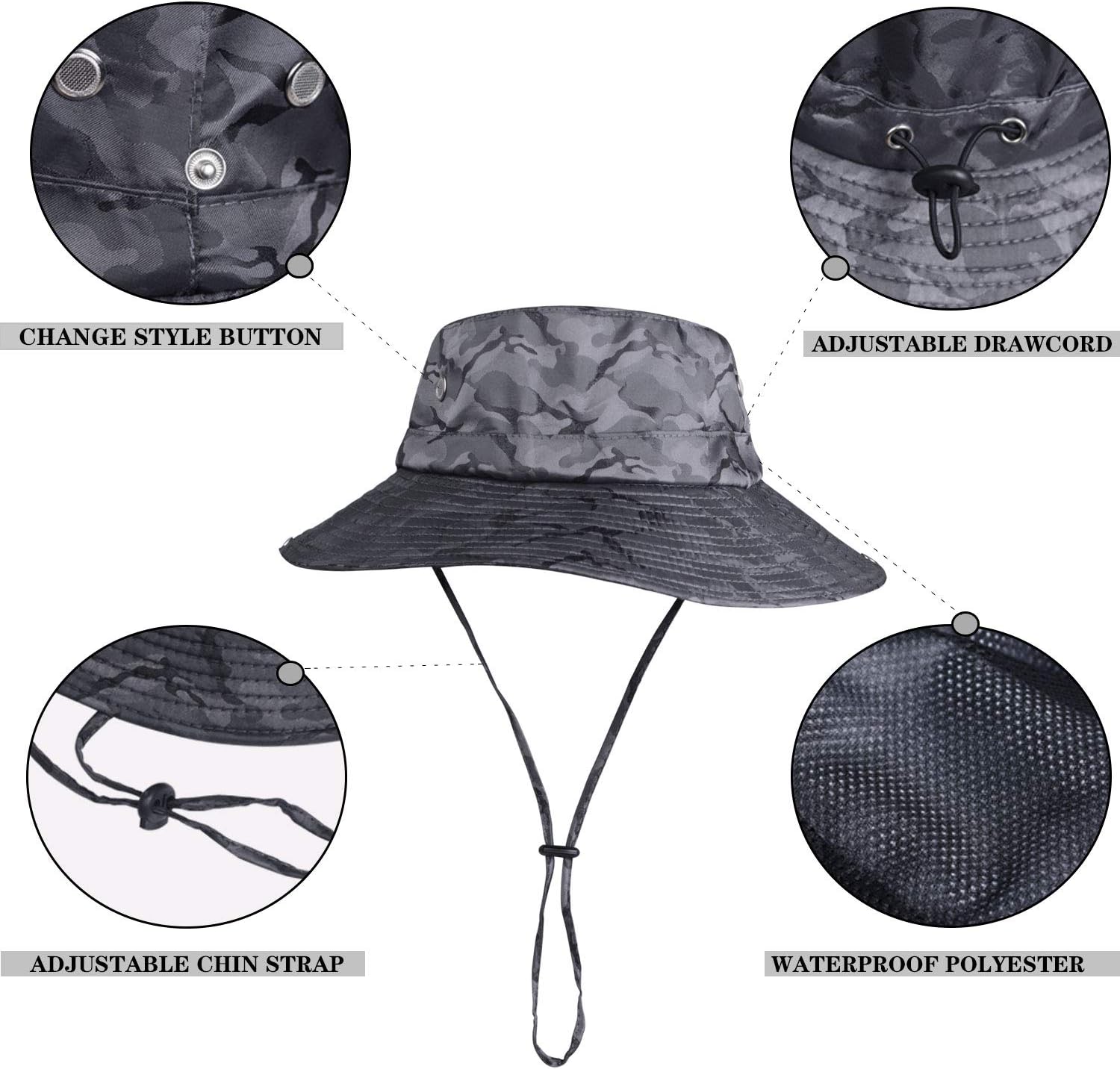 KOOLSOLY Breathable Wide Brim Boonie Hat Outdoor Waterproof UPF 50+ Sun Protection Mesh Safari Sun hat for Travel Fishing : Clothing