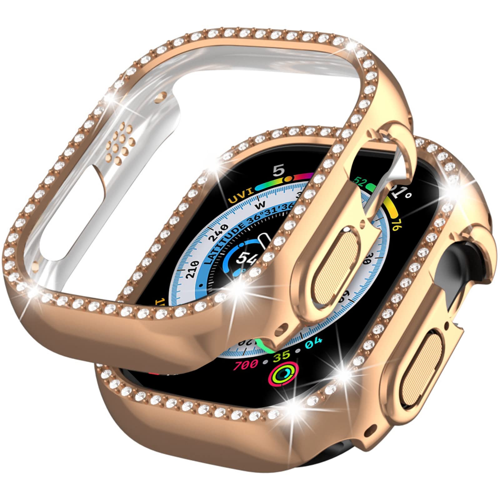 Miimall Compatible with Apple Watch Ultra 2 49mm Bling Case for Women, Hard PC Frame Bumper without Screen Protector, Crystal Diamonds Shell Ultra Slim Protective Cover for iWatch Ultra 49mm-Rose Gold