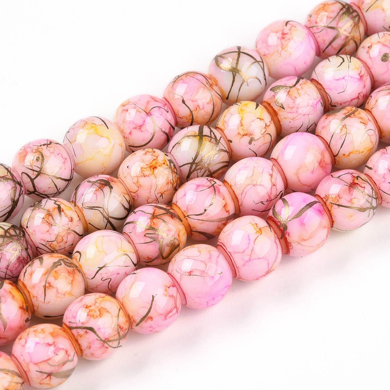Photo 1 of 100Pcs 8mm Round Opaque Drawbench Style Glass Beads Baking Painted Loose Glass Beads for DIY Earrings Necklace Bracelet Jewelry Making Crafts,Hot Pink