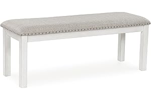 Signature Design by Ashley Robbinsdale Large Upholstered 48" W Dining Bench, Light Gray & White