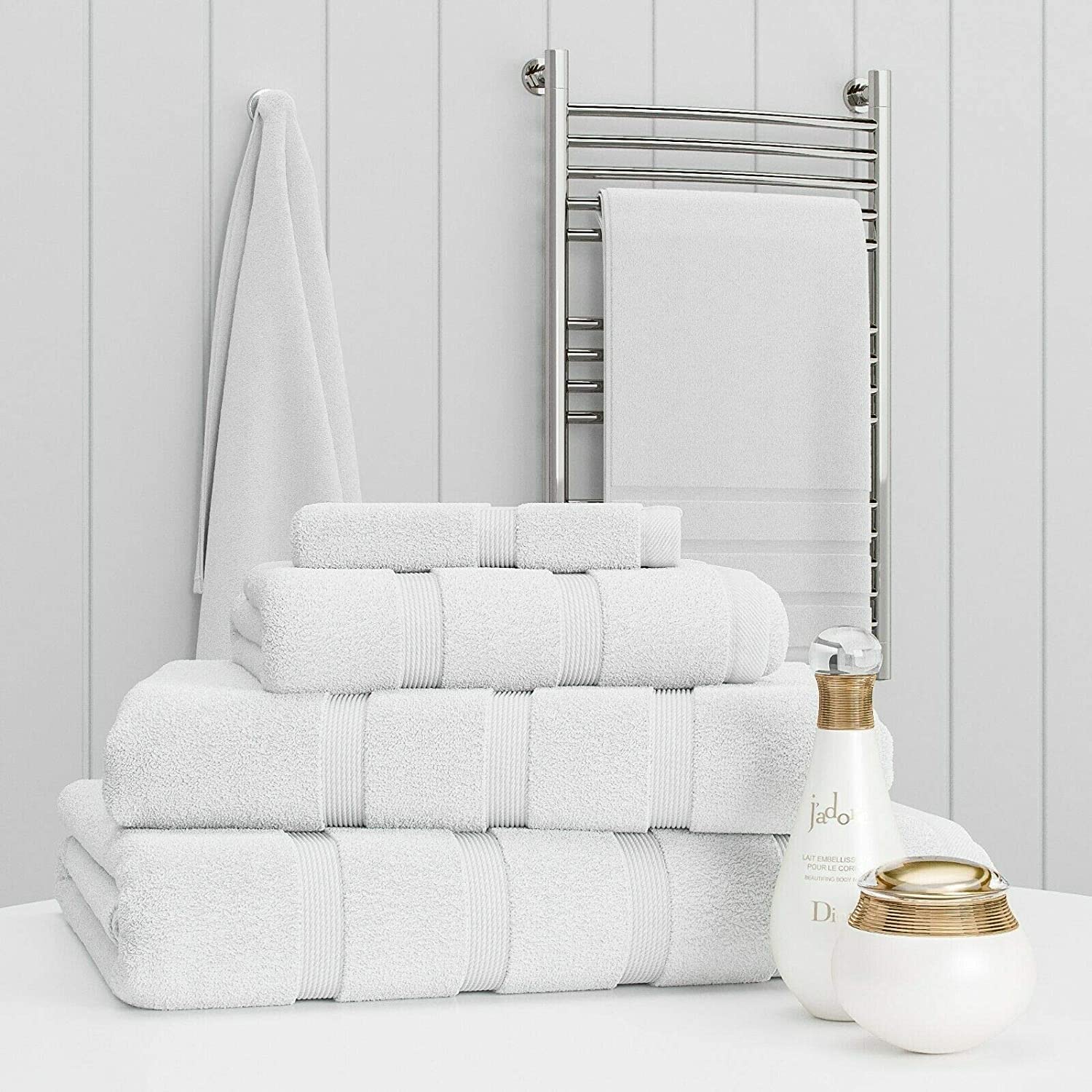 Z Fashion Luxury 2 Piece Towel Set 100% Egyptian Cotton Super Soft Luxury Towels. Hand & Bath Towel Set (White)