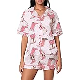 LILTWIST Women Cowboy Boots Pajamas Cute Silk Satin Heart Bow Western Pjs Y2k Short Sleeve Cowgirl Shirts and Pj Shorts Sets