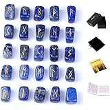 Lapis Lazuli Rune Stones Set Engraved Pagan Lettering with Instruction Booklet and Velvet Pouch by TGS Gems