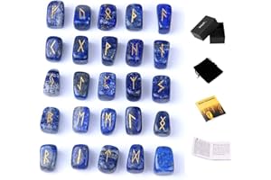 Lapis Lazuli Rune Stones Set Engraved Pagan Lettering with Instruction Booklet and Velvet Pouch by TGS Gems