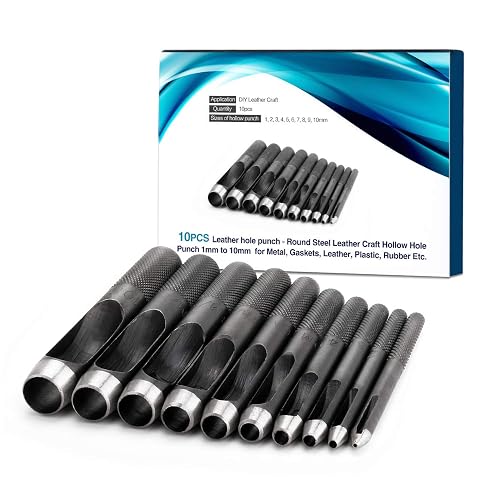 10-Piece Leather Hole Punch Cutter Set – Hollow Punching Tool For DIY Leather Craft, 1mm-10mm Sizes, Steel Alloy For Belts, Bags, Fabric