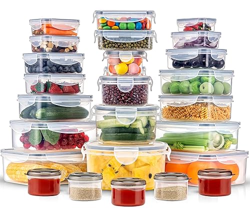KUMD 50-Piece Airtight Food Storage Containers with Lids | Leakproof, BPA-Free, 25 Containers+ 25 Lids, Stackable & Microwave Safe Kitchen Organisers for Pantry, Meal Prep & Freezer Use, 40ml-2.5L