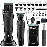 KEMEI Professional Hair Clippers for Men, Cordless Barber Clipper Beard Trimmer Foil Shaver Nose Eyebrow Ear Trimmer Set, USB Charging Complete Electric Hair Cutting Kit with 11 Guide Combs