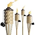 ONETHATCH Bamboo Torches, Outdoor Citronella Torch (Weathered Color, 4pack); Large Patio Torch, Great for Tropical Decor, Lighting, and Luau Party; Easy Refill Wide-Mouth Canister, Stands 60" Tall