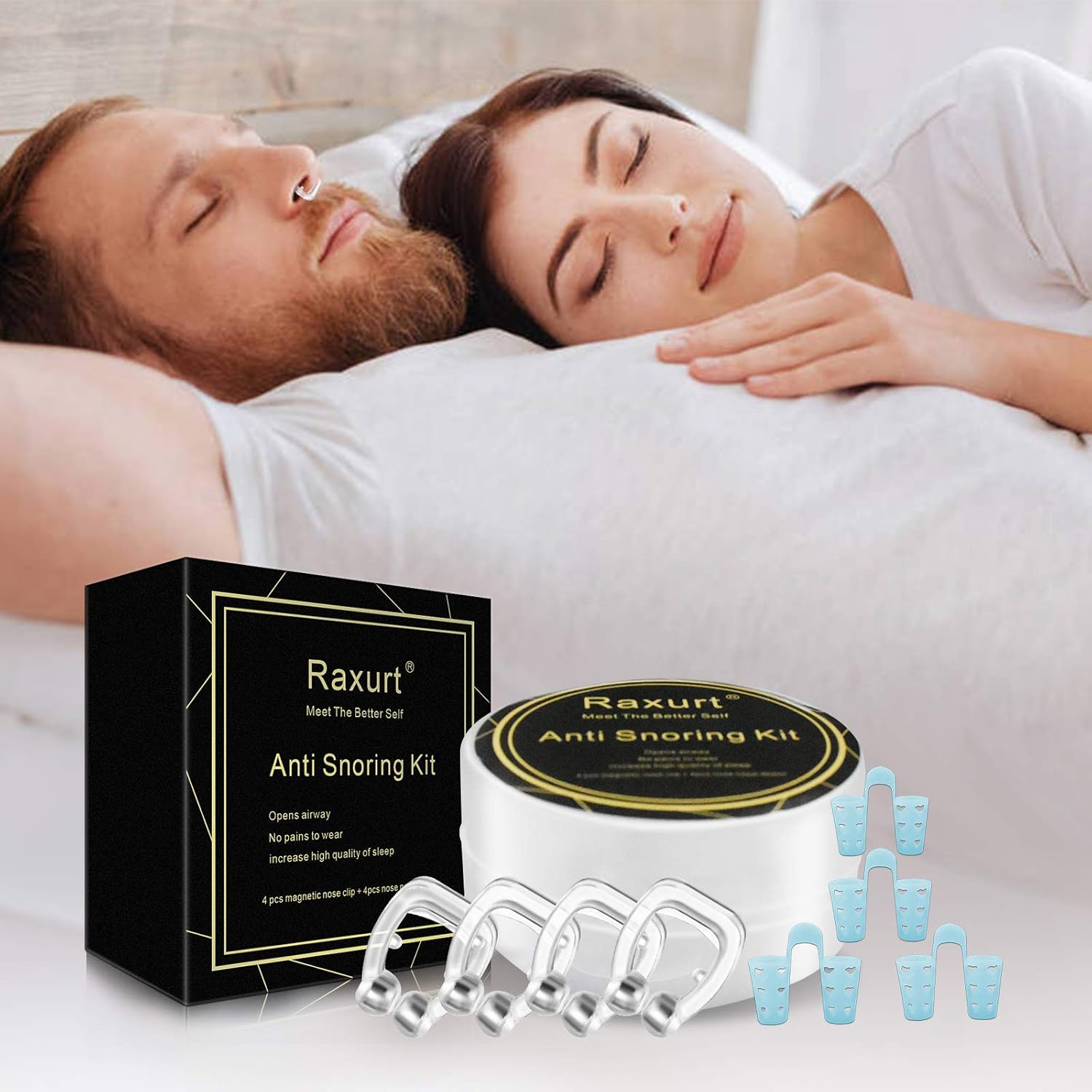 Anti Snoring Device, Raxurt 8 Pack Upgraded Snore Stopper 4 Pack Silicone Magnetic Nose Clips with 4 Different Sizes Nose Vents Professional Sleeping Aid Relieve Snore and Bruxism for Men Women: Health & Personal Care