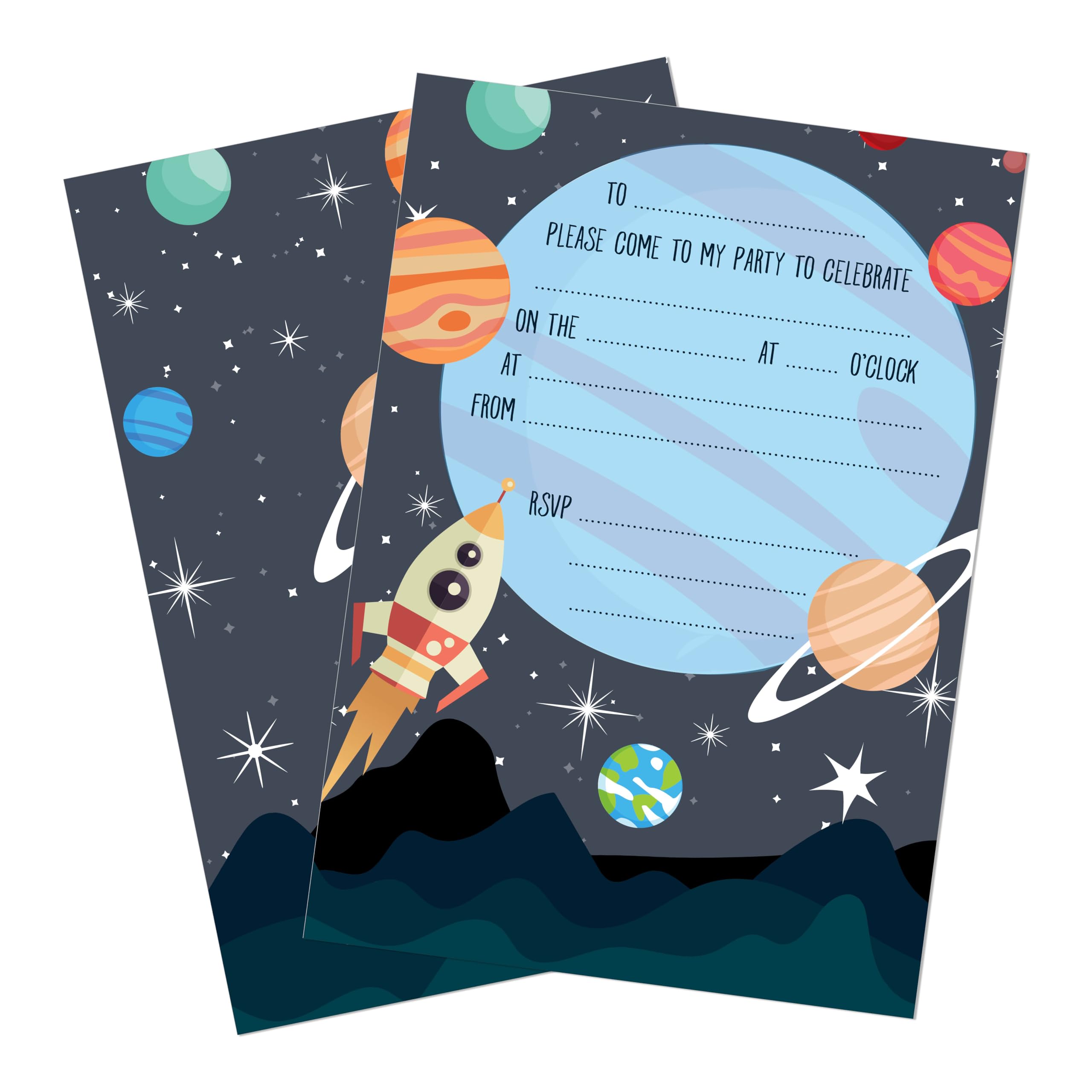 M & G Mustard & Gray Childrens Party Invitations (x24 Invites Only, Space)